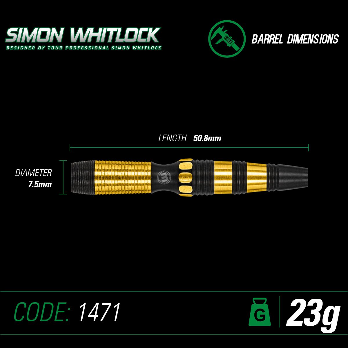 WINMAU Simon Whitlock Onyx AU 23 gram 90% Tungsten alloy