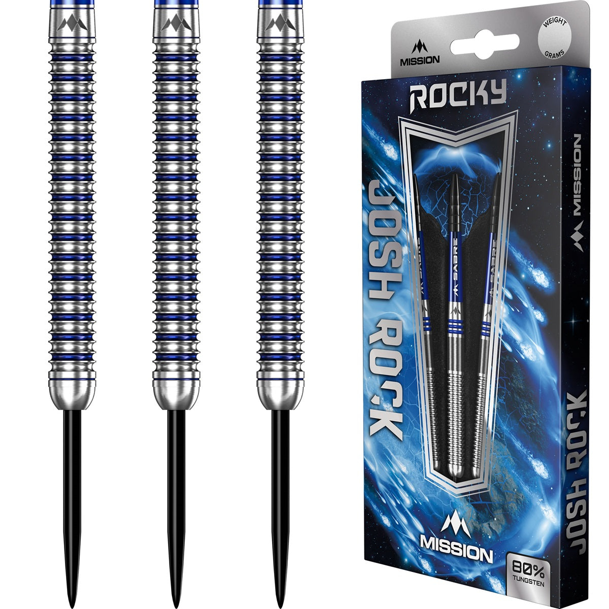 Mission Josh Rock v2 95% Silver & Blue PVD 22G gram steel darts