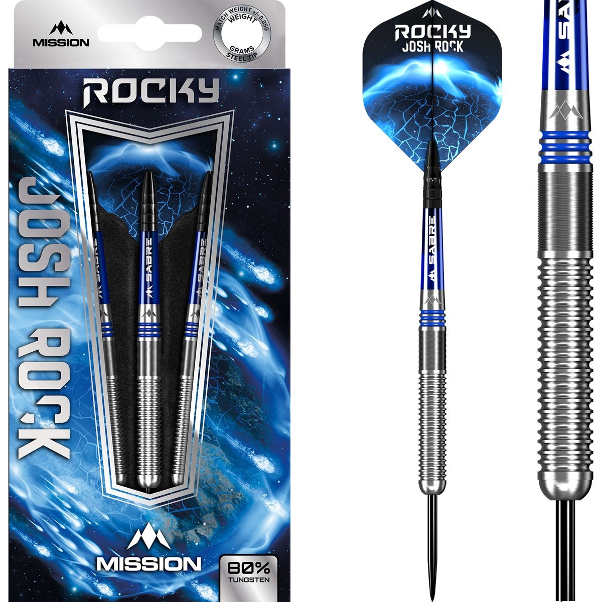 Mission Josh Rock Silver & Blue 80% Steeldarts 23G gram Steeldarts