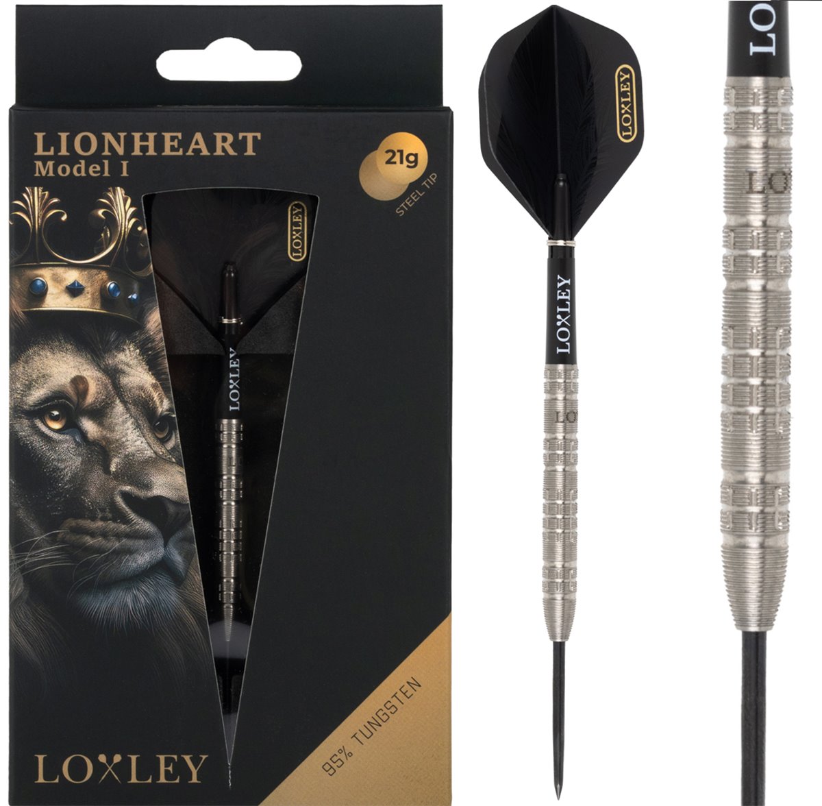 Loxley Lionheart 95 Model 1 Steeldarts 21/23/25 gram steel darts barrel: L. = 50 mm, D. max. = 6.3 mm
