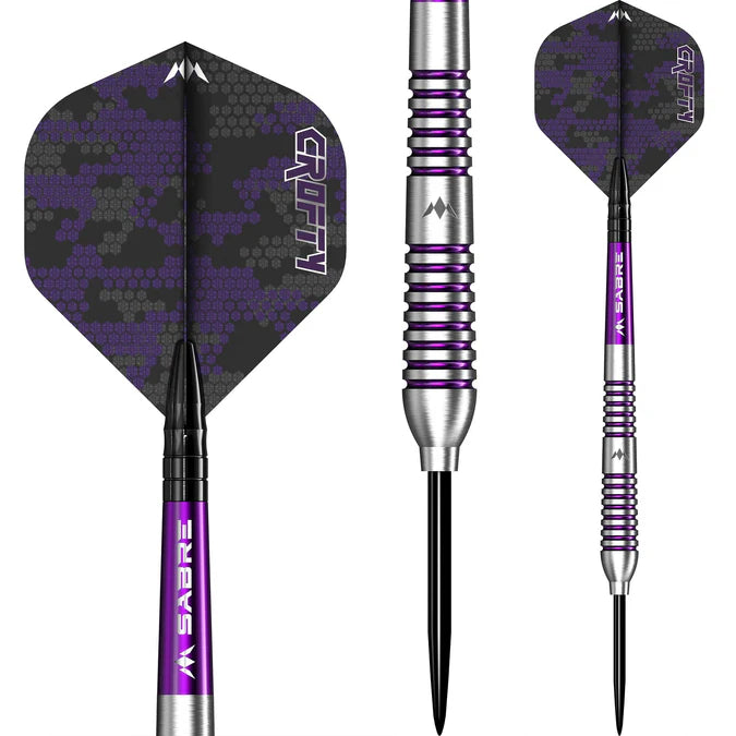 MISSION JOE CROFT DARTS - STEEL TIP - 95% TUNGSTEN - SILVER & PURPLE ELECTRO 23G