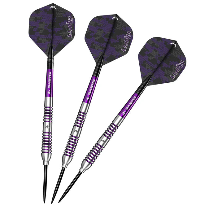 MISSION JOE CROFT DARTS - STEEL TIP - 95% TUNGSTEN - SILVER & PURPLE ELECTRO 23G