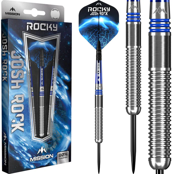 Mission Josh Rock Darts - Steel Tip - 80% - Rocky - Silver & Blue 23G