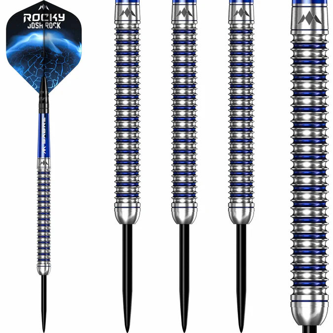 MISSION JOSH ROCK DARTS V2 - STEEL TIP - 95% - ROCKY - SILVER & BLUE PVD 24G