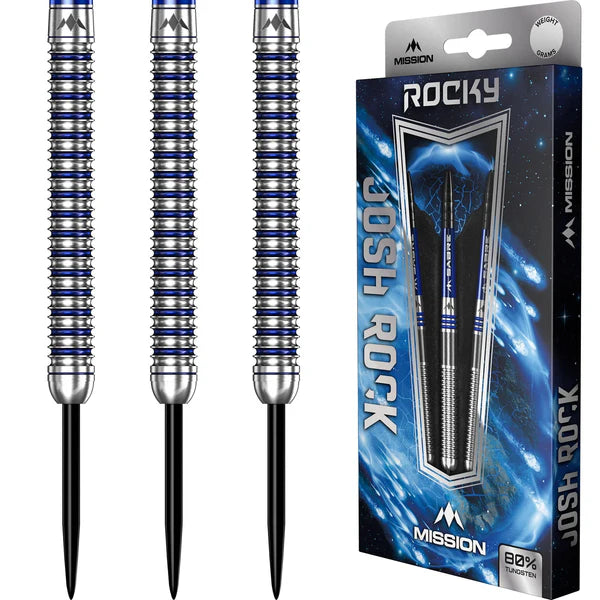 Mission Josh Rock Darts v2 - Steel Tip - 95% - Rocky - Silver & Blue PVD 22G