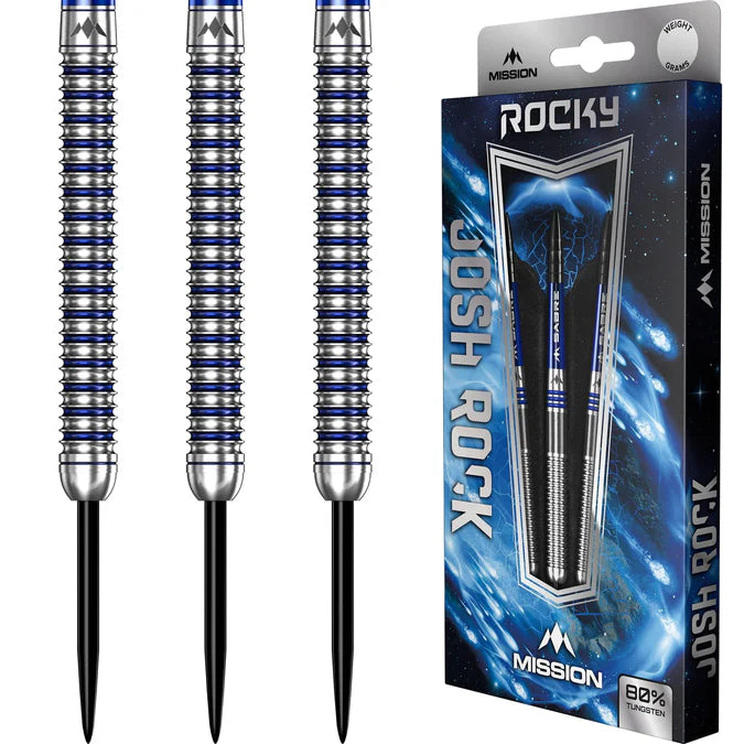 MISSION JOSH ROCK DARTS V2 - STEEL TIP - 95% - ROCKY - SILVER & BLUE PVD 26G