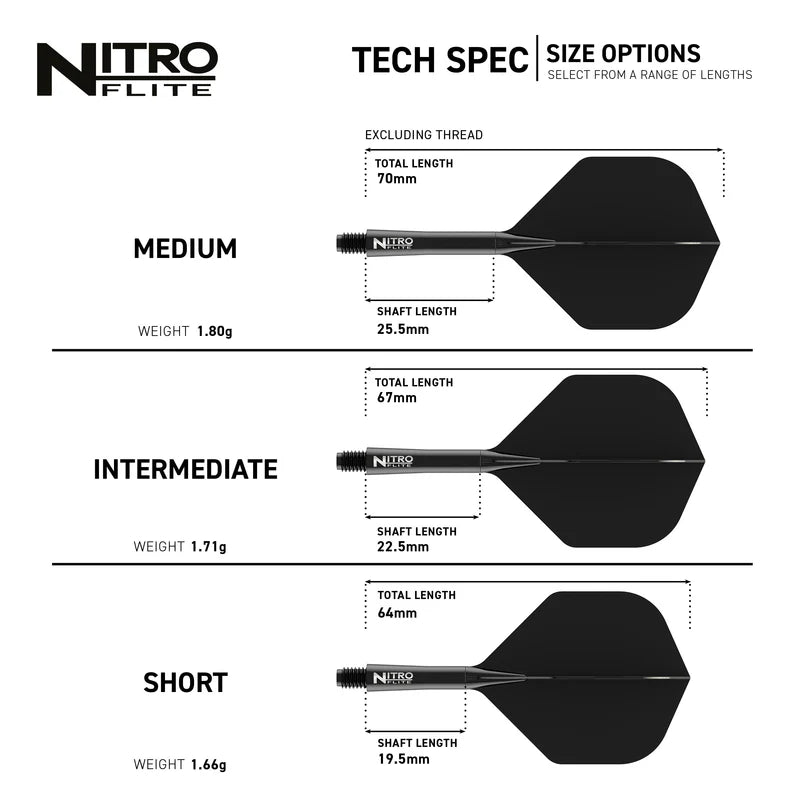 Red Dragon Darts Nitro Flite - Integrated Flight and Shaft Black & Black SHORT