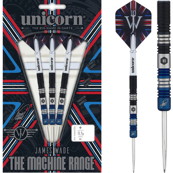 UNICORN JAMES WADE DARTS - STEEL TIP - THE MACHINE - TWO TONE - BLACK & BLUE 23G