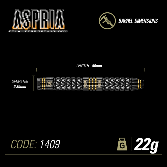 WINMAU Aspria 22 gram 95%/85% Tungsten alloy Dual Core technology