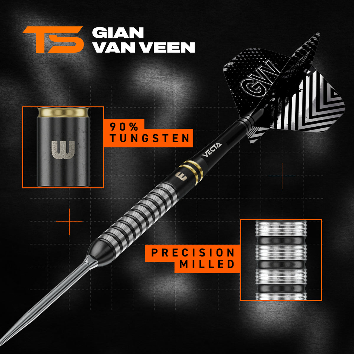Winmau Gian Van Veen TS Switch Point steel darts 25G