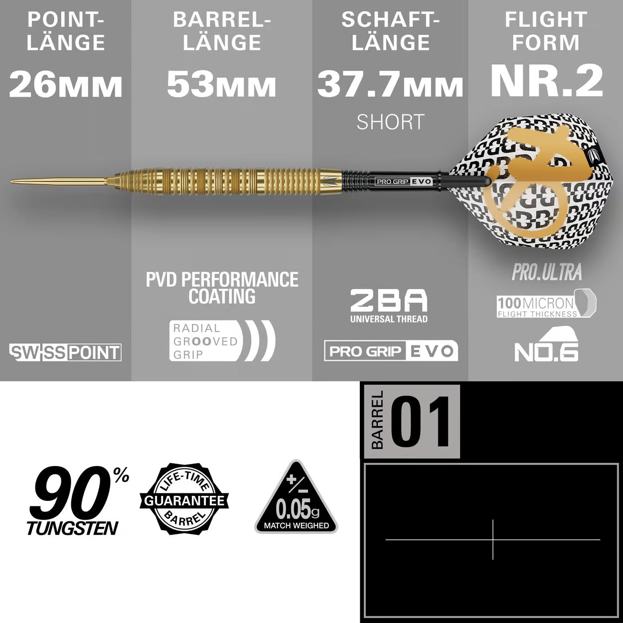 Target Bolide Envy 01 Swiss Point steel darts 23G