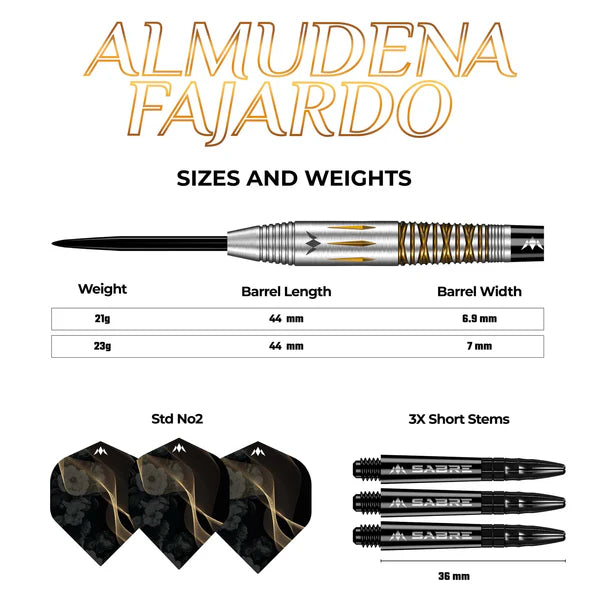 Mission Almudena Fajardo Ayuso Darts - Steel Tip - 95% Tungsten - Gold PVD Milled Silver 23G