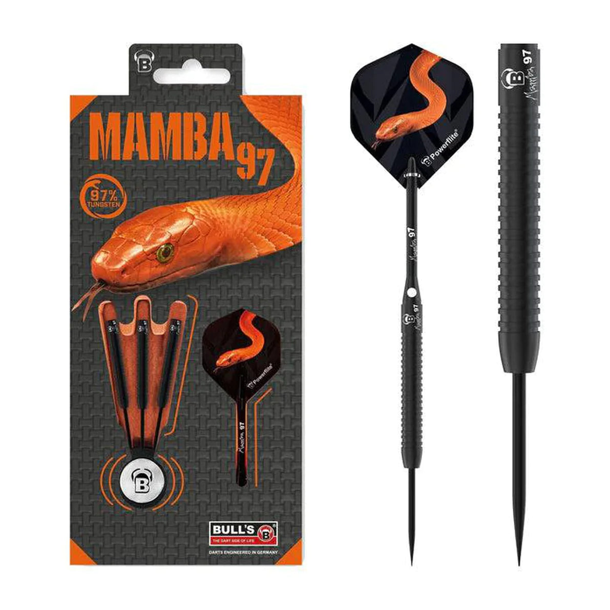 Bull's DE Mamba 97 M2 Black Titanium 97% Tungsten Steel Tip Darts 22g