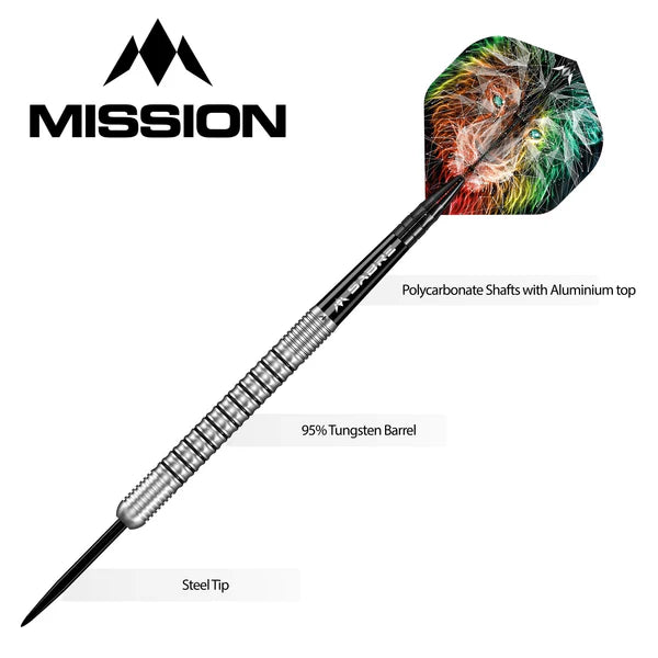 Mission Dominik Grüllich Darts - Steel Tip - 95% Tungsten - Silver-Black Rings 21.5G