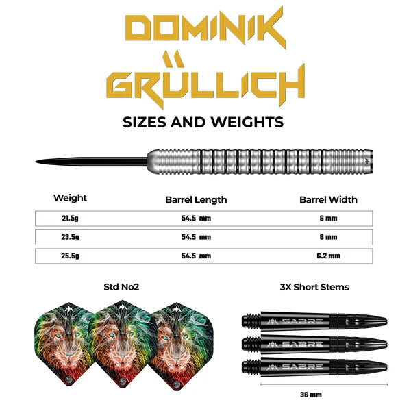 Mission Dominik Grüllich Darts - Steel Tip - 95% Tungsten - Silver-Black Rings 21.5G