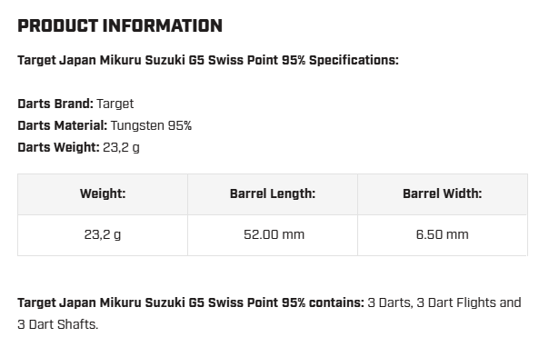 Target Japan Mikuru Suzuki G5 Swiss Point 95% Darts 23G