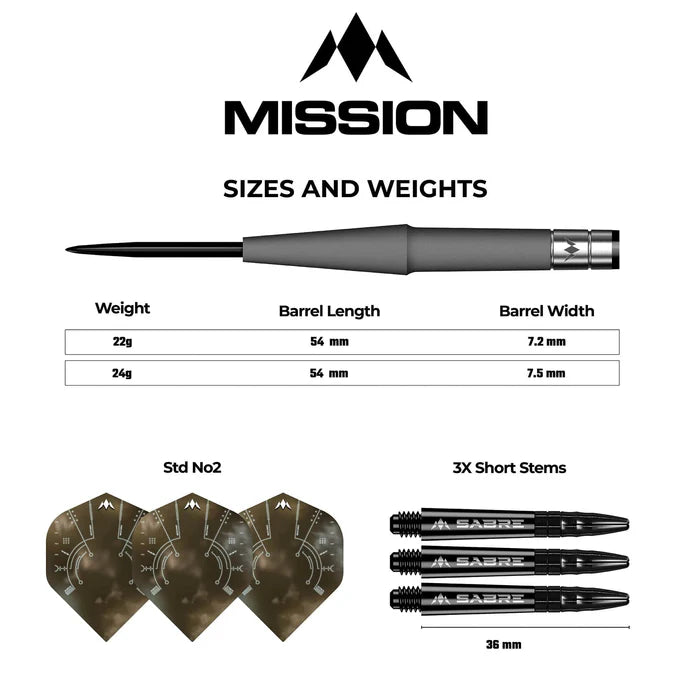 MISSION SATURN DARTS - STEEL TIP - 90% TUNGSTEN - HYPERION 24G