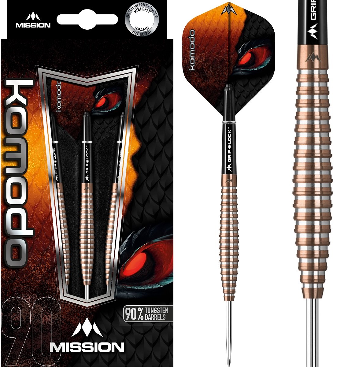 Mission Komodo RX Steeldarts Torpedo M4 Shark Grip 90% Rose Gold 22g Steeldarts