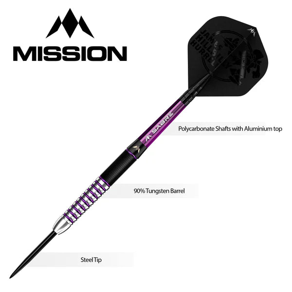 Mission James Hurrell Darts - Steel Tip - Hillbilly - Black & Purple 24G