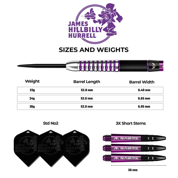 Mission James Hurrell Darts - Steel Tip - Hillbilly - Black & Purple 24G