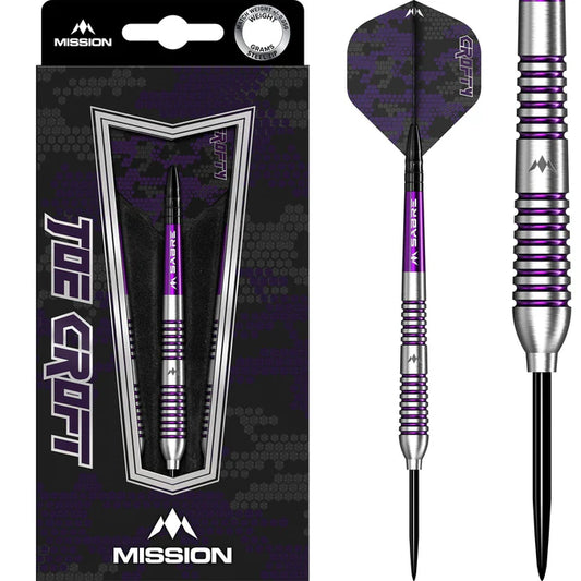 MISSION JOE CROFT DARTS - STEEL TIP - 95% TUNGSTEN - SILVER & PURPLE ELECTRO 23G