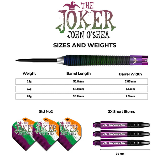 MISSION JOHN O SHEA DARTS - STEEL TIP - THE JOKER - CORAL 26G