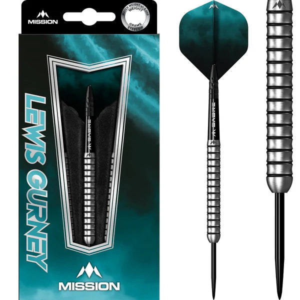 Mission Lewis Gurney Darts - Steel Tip - 95% Tungsten - Silver-Black Rings 22G