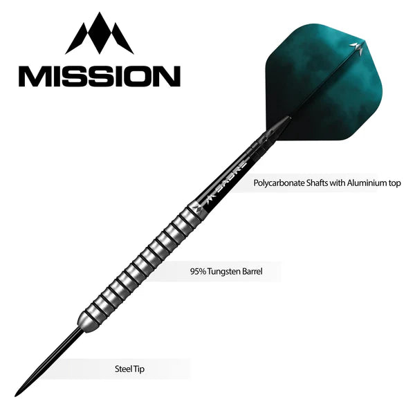 Mission Lewis Gurney Darts - Steel Tip - 95% Tungsten - Silver-Black Rings 22G