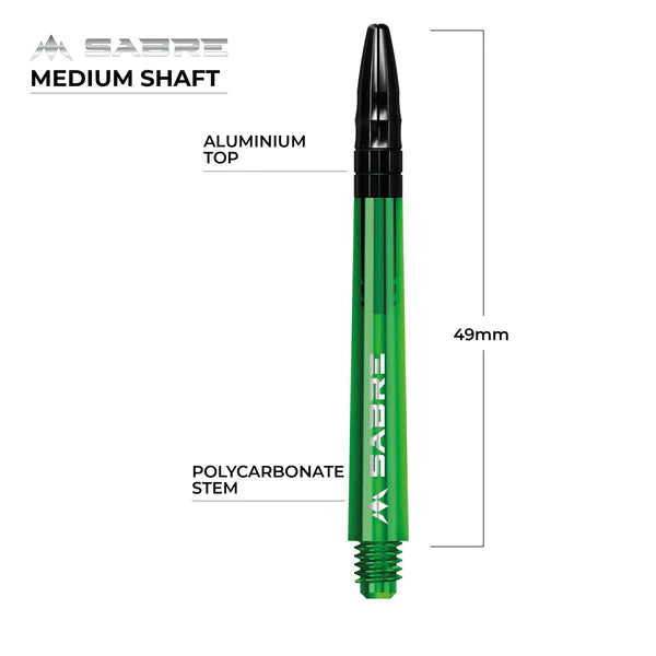 Mission - Mission Sabre Shafts - Polycarbonate Dart Stems - Green - Black Top 49mm