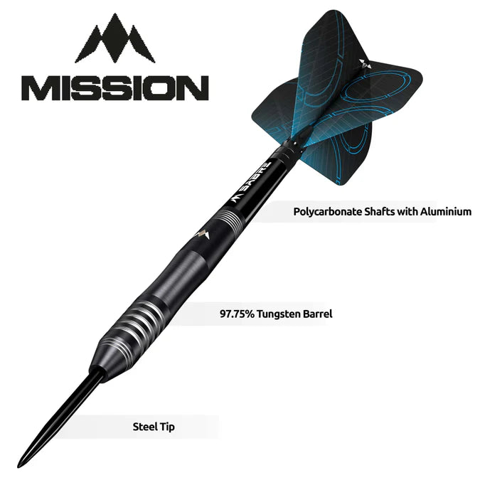 MISSION PRECISION DARTS - STEEL TIP - 90% TUNGSTEN - BLACK PVD 23G