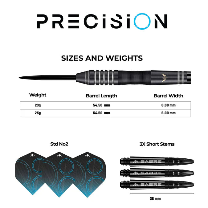 MISSION PRECISION DARTS - STEEL TIP - 90% TUNGSTEN - BLACK PVD 23G