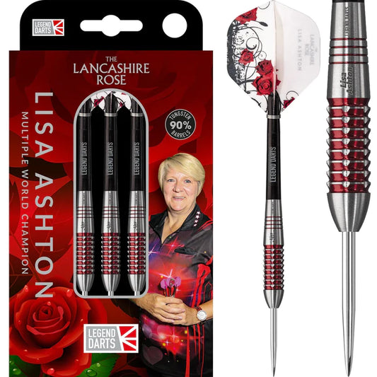 Legend Darts - Legend Darts - Steel Tip - 90% Tungsten - The Lancashire Rose - Lisa Ashton - Electro Red