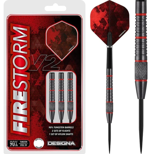 Designa Firestorm V2 Darts - Steel Tip - Knurled - Black 23g