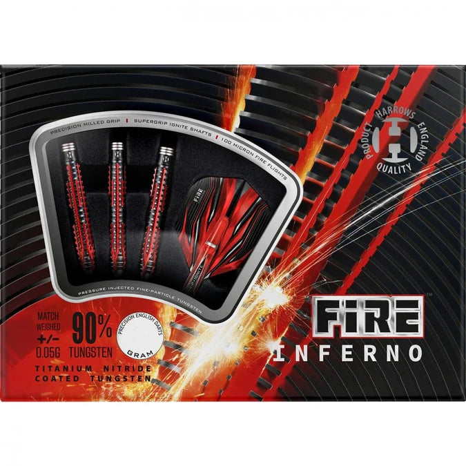 HARROWS FIRE INFERNO DARTS - STEEL TIP - BLACK & RED 22G