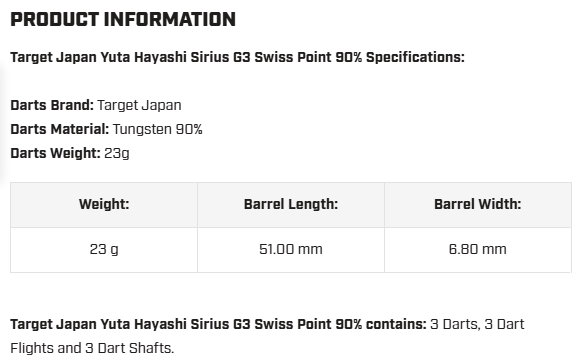 Target Japan Yuta Hayashi Sirius G3 Swiss Point 90% Darts