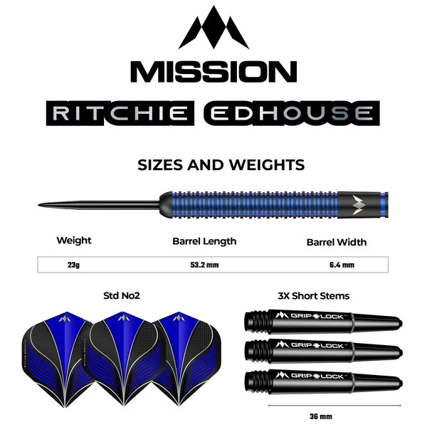 Mission Ritchie Edhouse Darts - Steel Tip - 90% - Madhouse - Black Titanium 23G