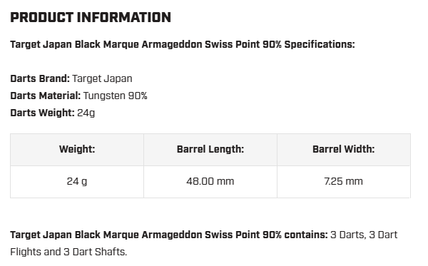 Target Japan Black Marque Armageddon Swiss Point 90% Darts 24G