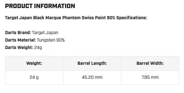 Target Japan Black Marque Phantom Swiss Point 90% Darts 24G