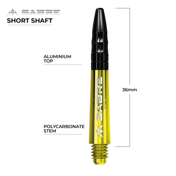 Mission - Mission Sabre Shafts - Polycarbonate Dart Stems - Yellow - Black Top 36mm