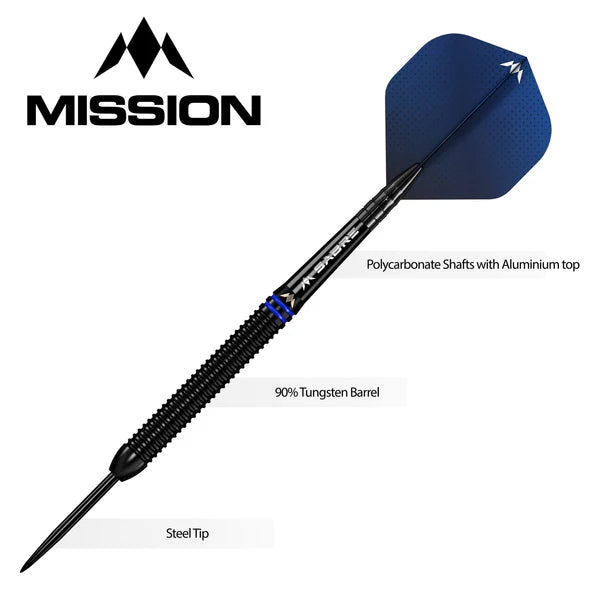 Mission Tavis Dudeney Darts - Steel Tip - 90% Tungsten - Black PVD 22G