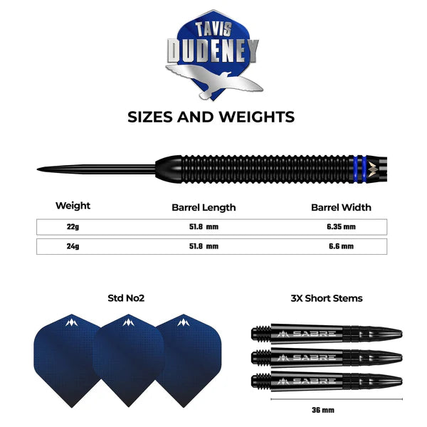 Mission Tavis Dudeney Darts - Steel Tip - 90% Tungsten - Black PVD 22G