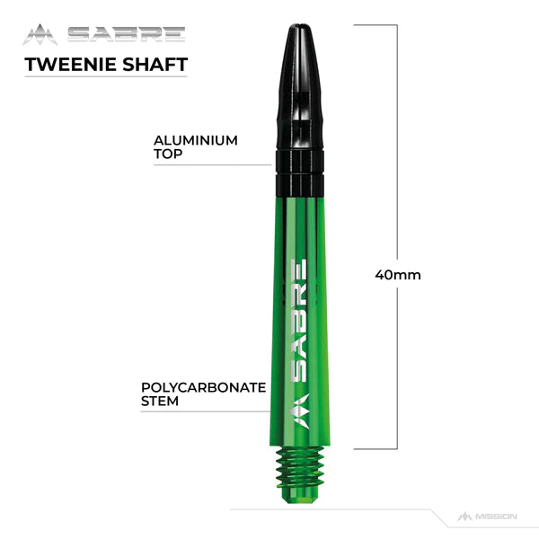 Mission - Mission Sabre Shafts - Polycarbonate Dart Stems - Green - Black Top 40mm