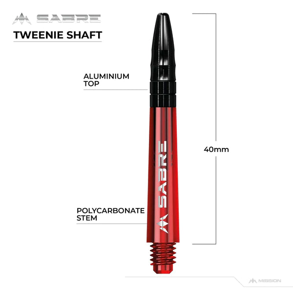 Mission - Mission Sabre Shafts - Polycarbonate Dart Stems - Red - Black Top 40mm