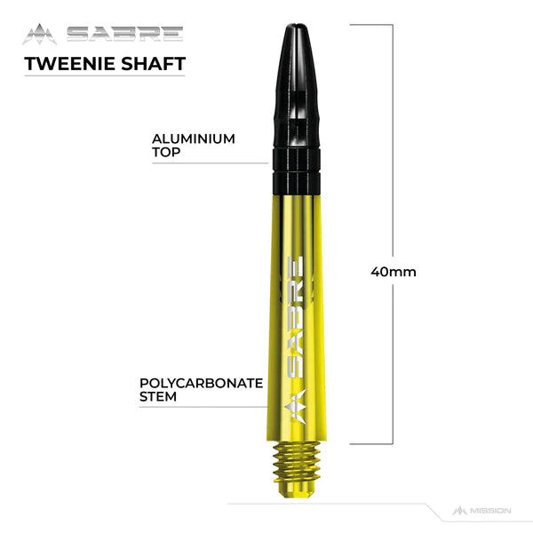 Mission - Mission Sabre Shafts - Polycarbonate Dart Stems - Yellow - Black Top 40mm