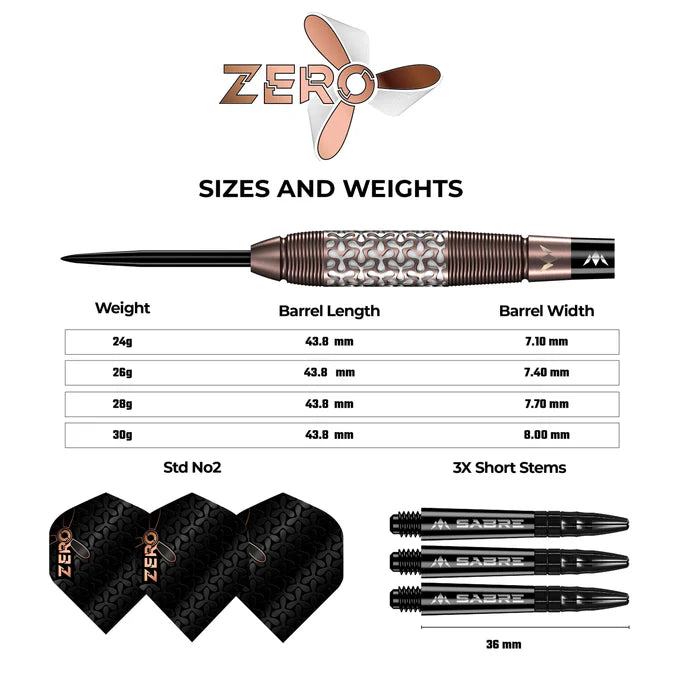 MISSION ZERO DARTS - STEEL TIP - 97.5% TUNGSTEN - BRONZE PVD 24G