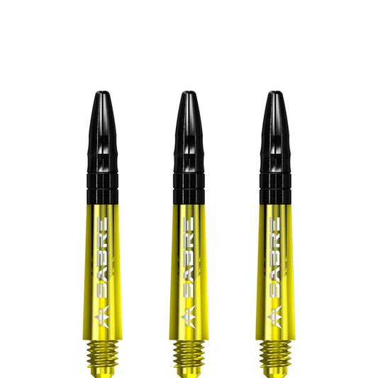 Mission - Mission Sabre Shafts - Polycarbonate Dart Stems - Yellow - Black Top 36mm